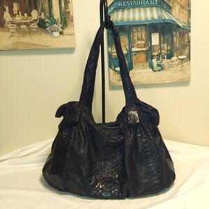Zagliani Black Shiny Python Soho Slouchy Large Purse Hobo EUC!